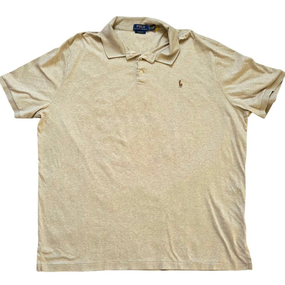 Ralph Lauren Polo Shirt Mens XXL Tan Embroidered Pony Logo Preppy Classic